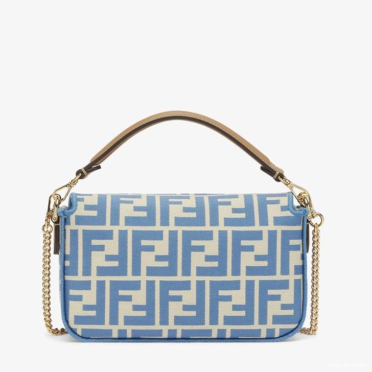 Vintage HOT Blue FF In Bag Fabric Motif Mini Fendi Baguette 0730